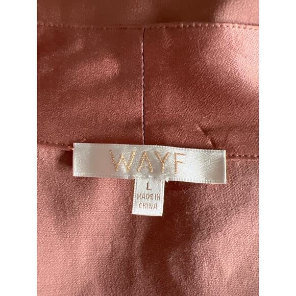 WAYF Women's Long Sleeve Satin Blouse Rose Gold Size Large Button Up Tie Front - Picture 4 of 6